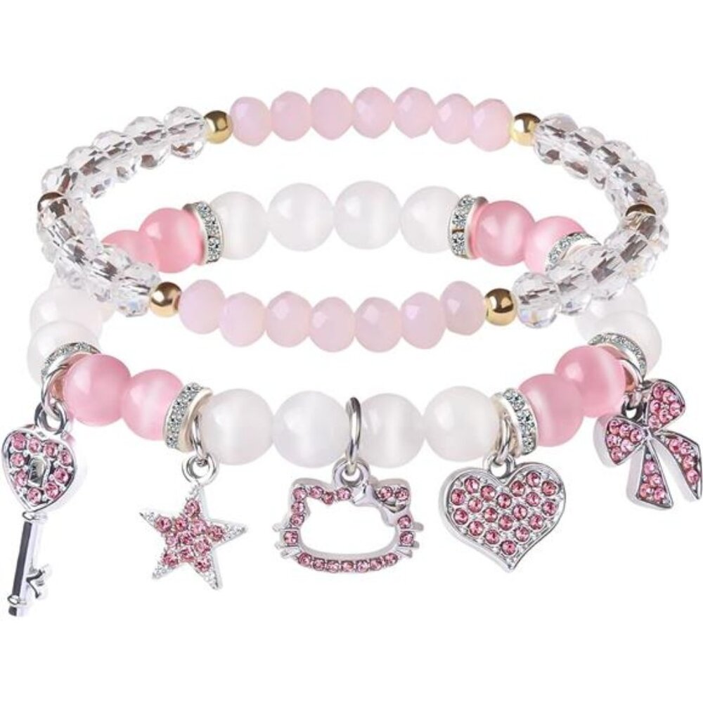 Cute Cat Bracelet Stuff Kawaii Matching Bracelets Set Crystal Bead